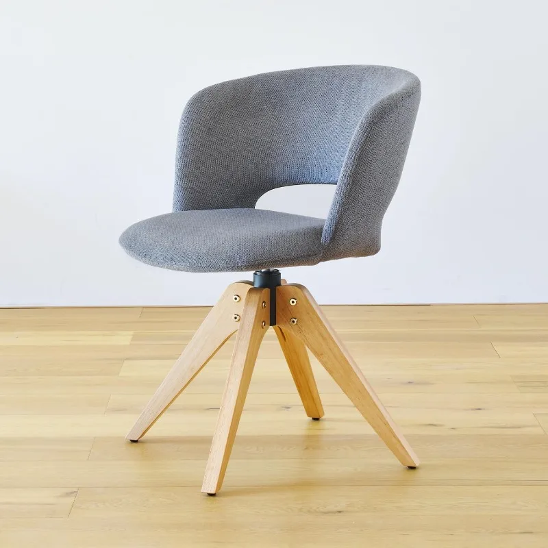 Cadeira giratória moderna de meados do século com pernas de madeira maciça, cadeira de mesa de escritório doméstico sem rodas, cadeira de maquiagem para vaidade, estofamento