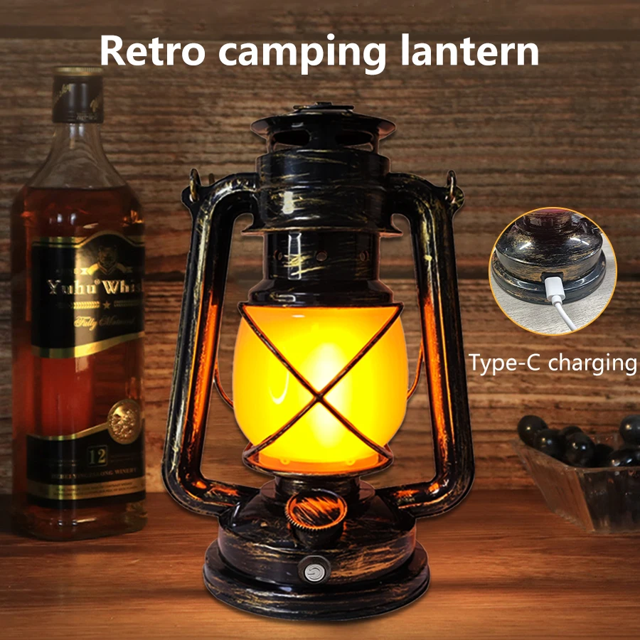 Rechargeable Retro LED Table Lamp 3 Lighting Mode Vintage Desktop Atmosphere Light Portable Lanterns Hanging Travel Camping Lamp