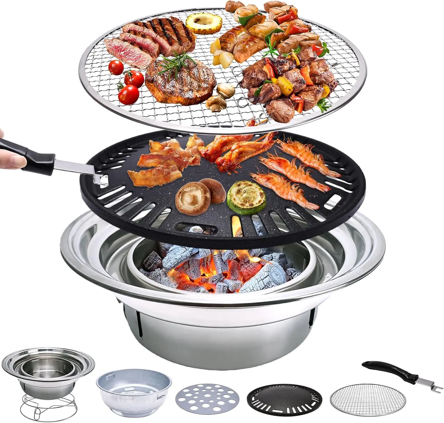 

Multifunctional Charcoal Barbecue Grill, Household Korean BBQ Grill, Portable Camping Grill Stove, Tabletop Smoker Grill