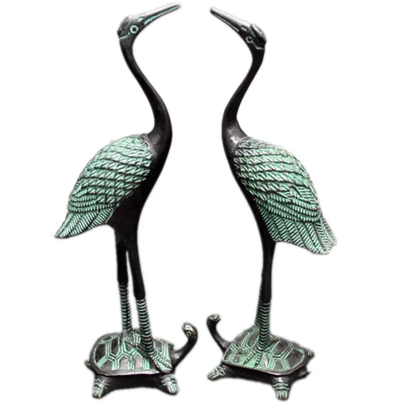 2 Pack Crane Statue Turtle Sculpture Antique Bronze Art Statue Handicraft Chinese Feng Shui Home Decoration Animal Bird Ornament