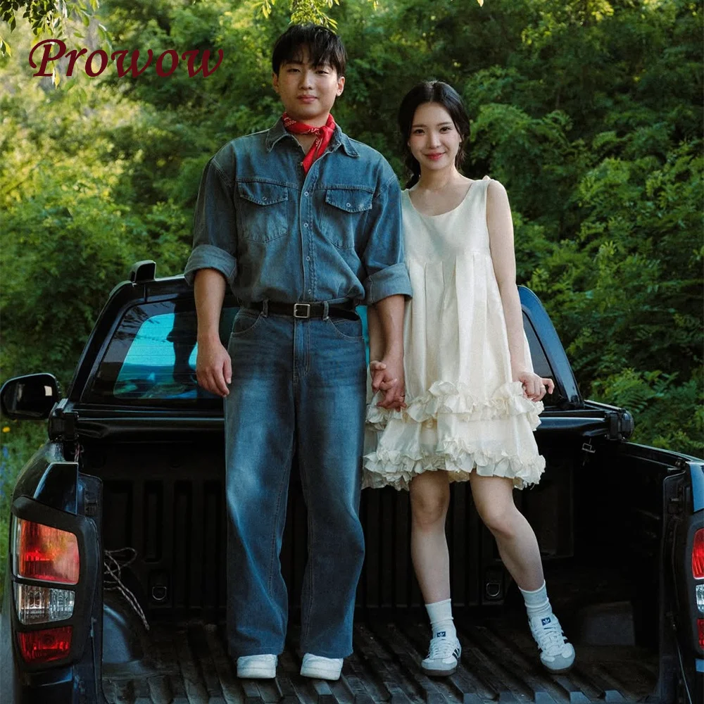 

Prowow Elegant O Neck Short Wedding Dresses Pleats Ruffles Satin A Line Mini Bridal Gowns Customized Korea Photoshoot