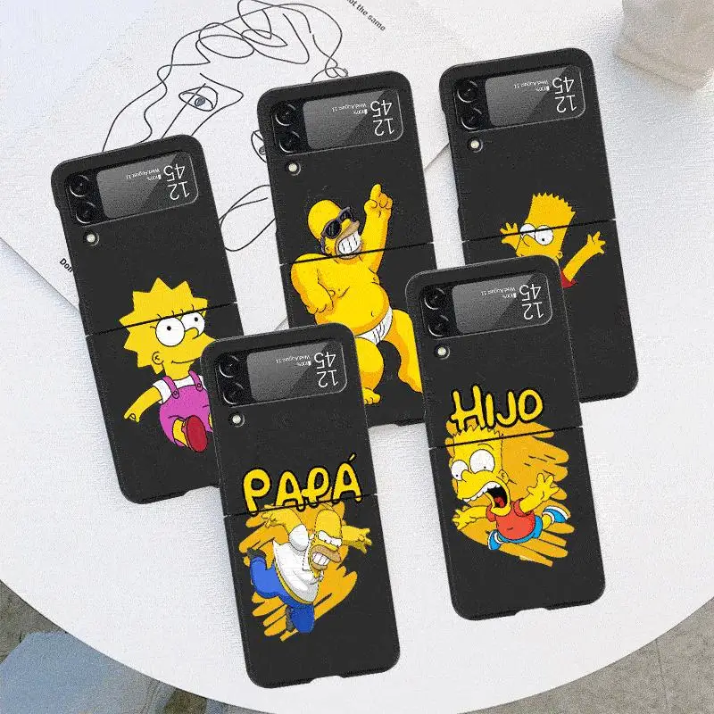 Case for Samsung Galaxy Z Flip 4 3 5 5G Flip Shockproof Capa 6.7 Inches Black Hard PC ZFlip 4 Phone Cover Homer-Simpsons