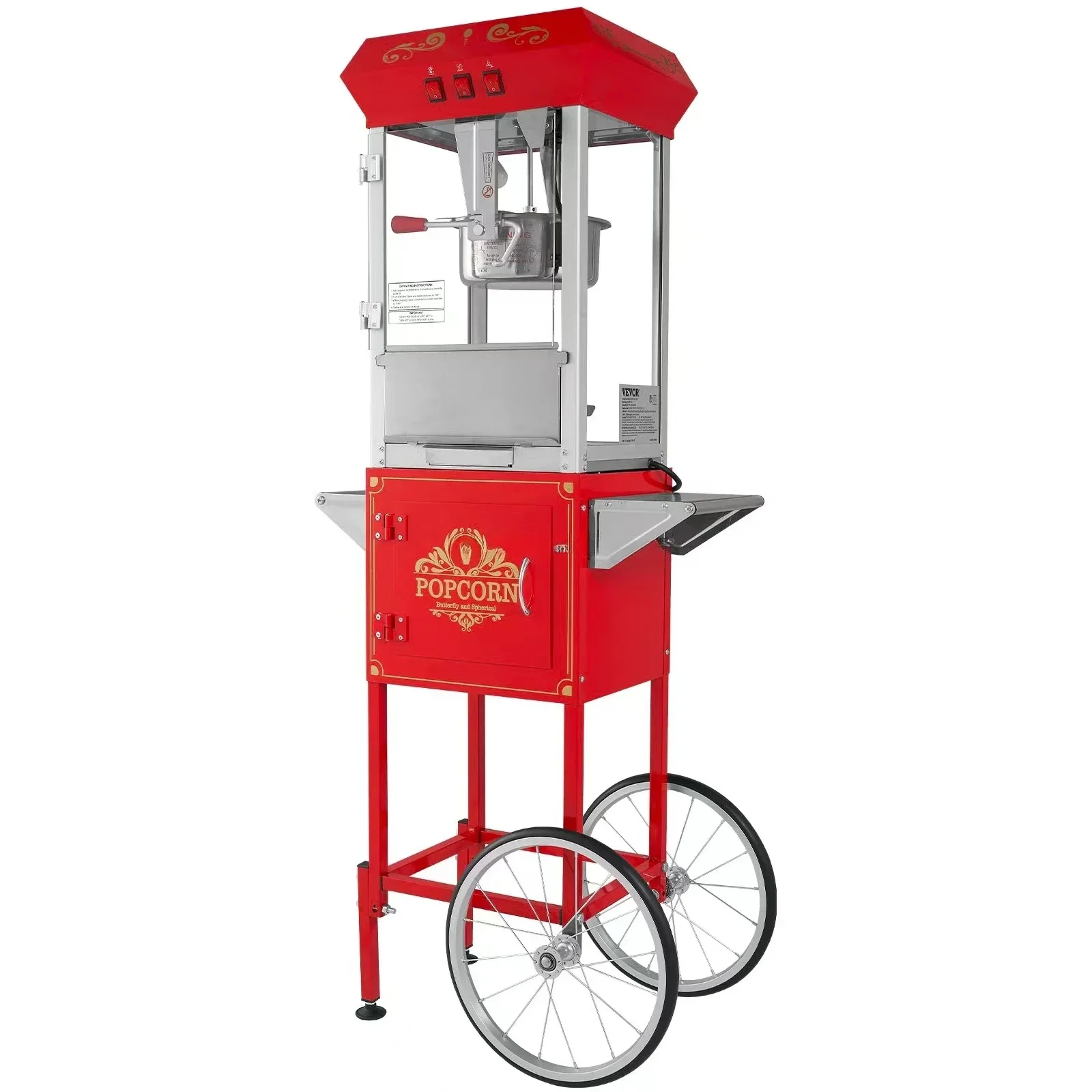 Popcorn Popper Machine,  8Oz Commercial Automatic Popcorn Maker, 850W with Cart , Maximum 48 Cups of Popcorn Per Batch