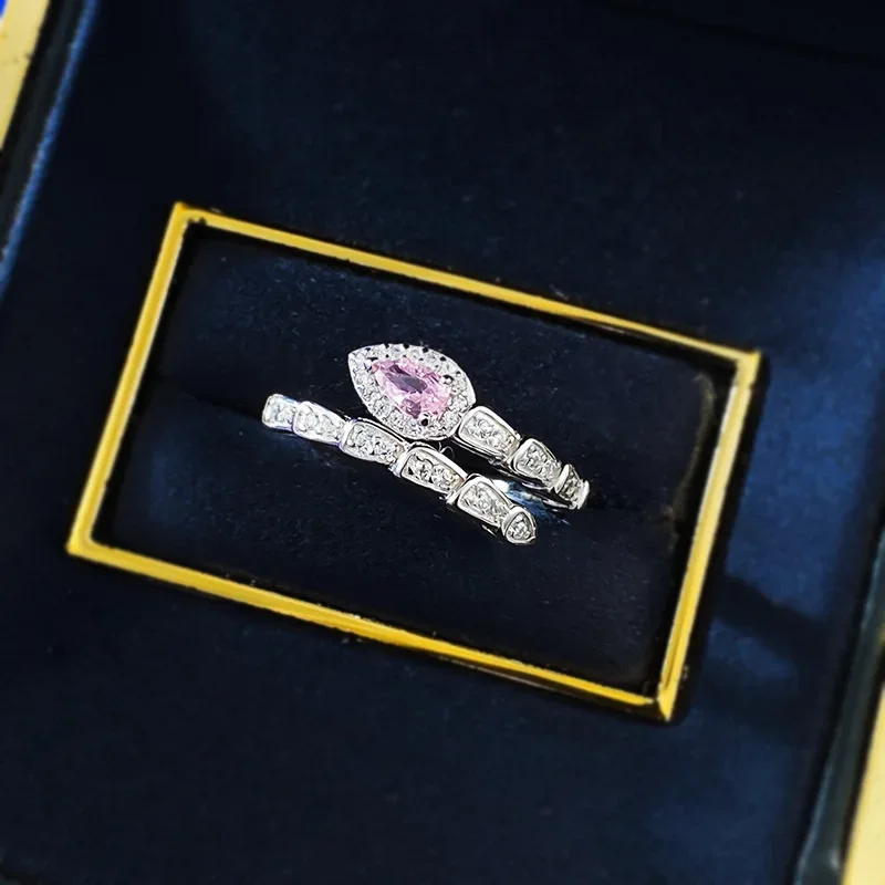 

NEWNEWS925 Серебряное змеевидное кольцо с розовым бриллиантом, светлое роскошное персонализированное кольцо, средневековый модный пригородный стиль