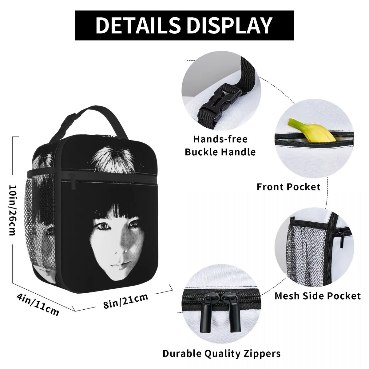 Bjork Face Head Gothic Thermal Insulated Lunch Bags for Picnic Portable Food Container Bags Cooler Thermal Lunch Boxes