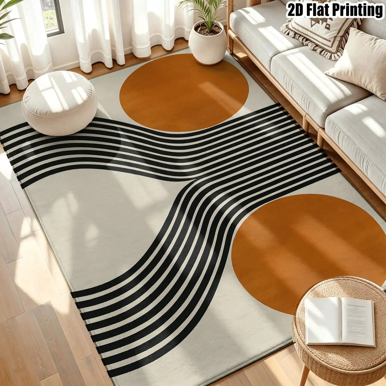 1Pc 2D Printed Nordic Geometric Stripe Carpet, Machine Washable, Multi-Size, Suitable for Home Decor Such as Entryway, Dining Room, Bedroom, Living Room Floor Mats