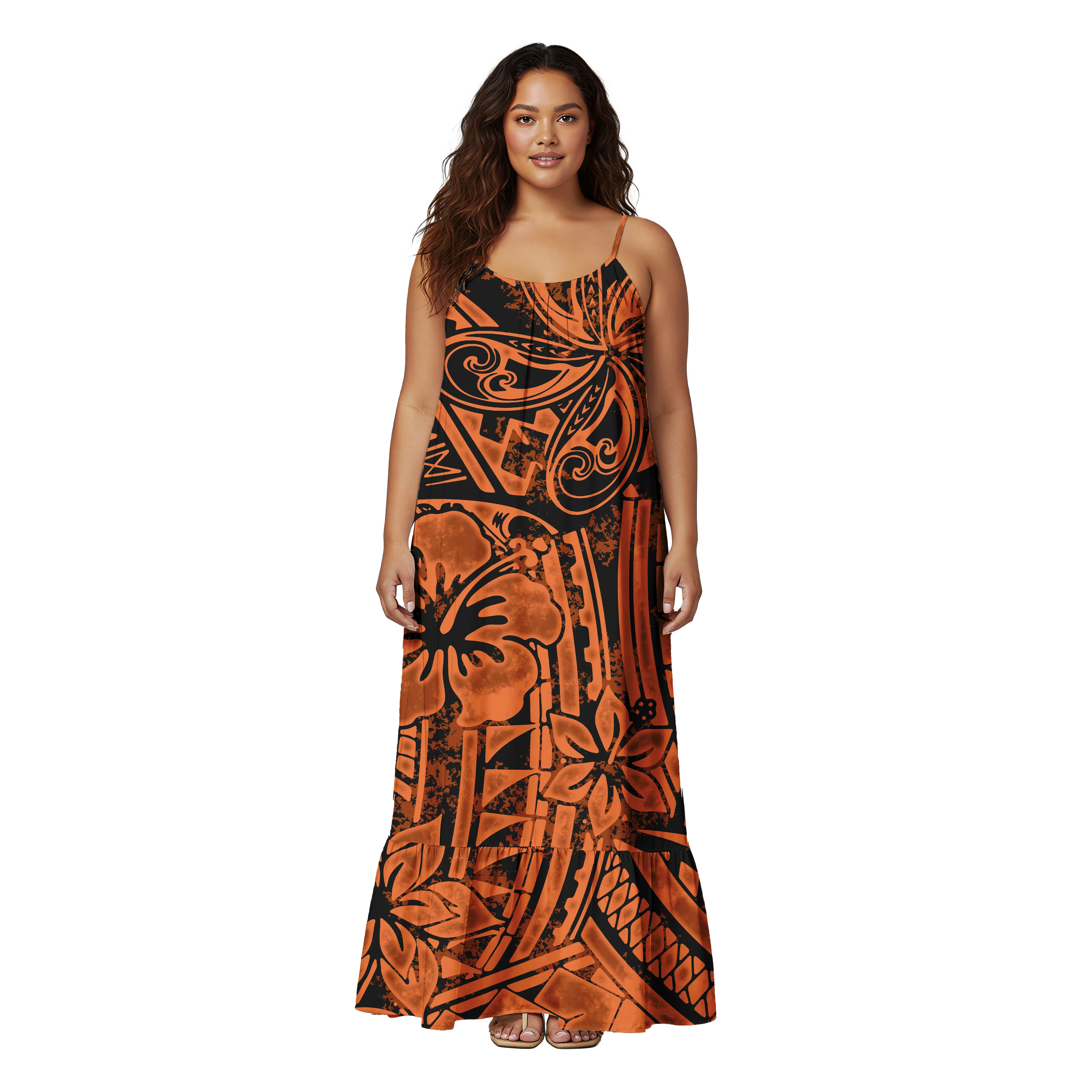 

Custom Ladies Cozy Strap Dress Samoan Casual Cold Sleeve Clothes Polynesian Beach Style Women Long Dress Lady Aloha Halter Dress