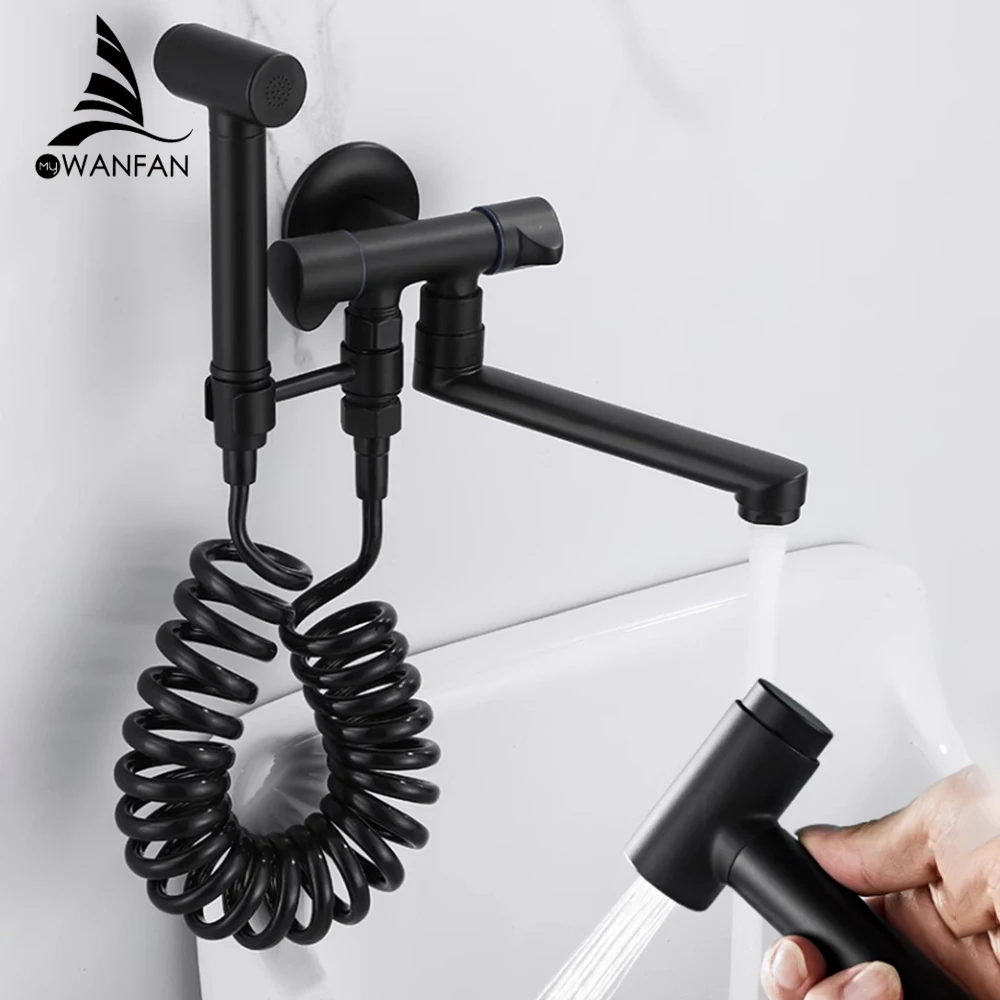 

Black Toilet Bidet Wall Mounted Single Cold Toilet Shower Stainless Steel Spray Nozzle Bidet Faucet Bathroom Hardware 811577