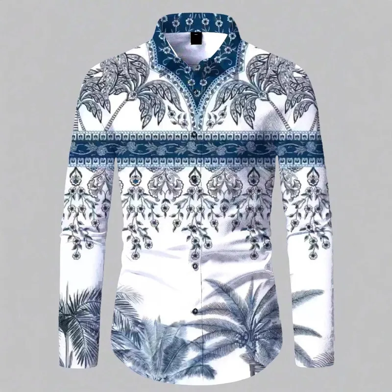 

The new spring and autumn men's shirt features a fashionable Chinese style trend with long sleeves and 3D digital prints.