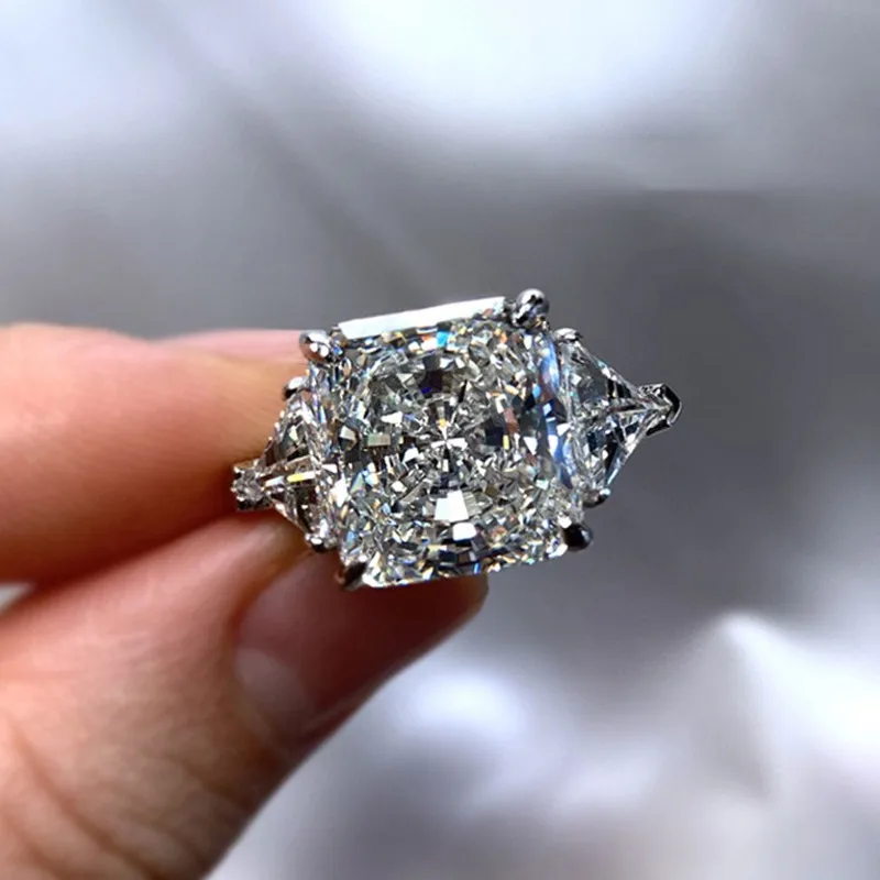 Trendy Radiant Cutting Bling Gemstones 5A Zircon Diamonds Women\'s Rings 18K White Gold Filled Fine Jewelry Wedding Bands Gifts