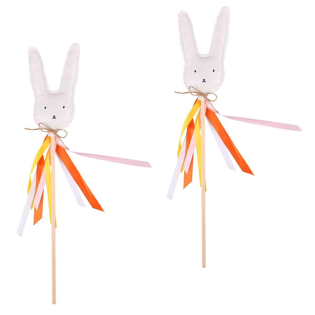 

2pcs Rabbit Fairy Wand Toys Safe Long Time Use Kids Plaything Easter Children Fabric Wood Role Props