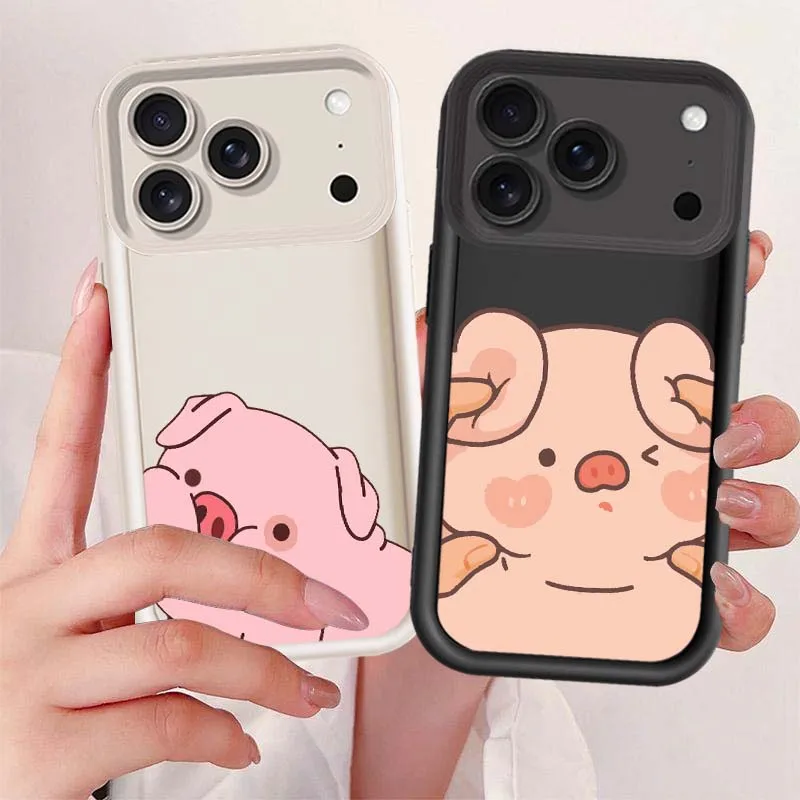 Cute Cartoon Pig For Apple iPhone 17 16 15 14 13 12 11 Pro Max Plus Air Mini Eye Ladder Phone Case Cover