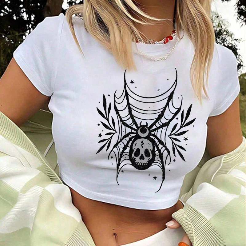 American Vintage Manica corta O-Collo Crop Top Punk Harajuku Estetica Slim Tee Y2K Anni '90 Gotico Versatile Moda T-shirt da donna