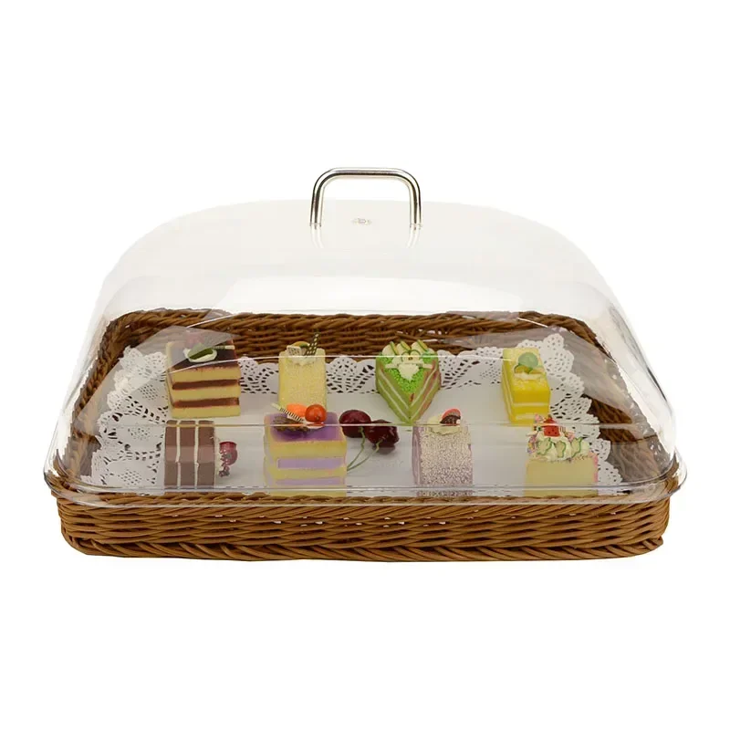 

Faux Rattan Dessert Tray With Lid Display Plate Bread Basket