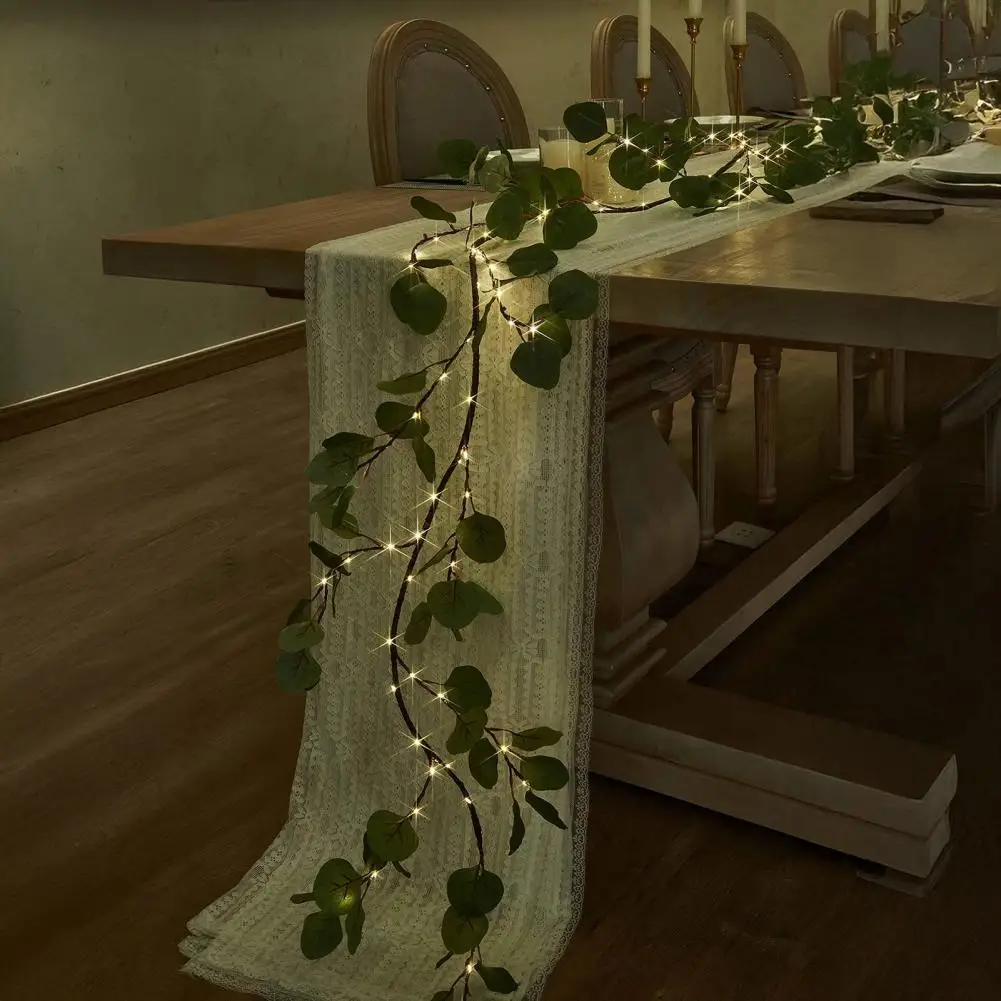 Guirnalda de vid de ramita verde Artificial iluminada de Navidad, 96 luces de hadas, vid de oliva/eucalyptus preiluminada de 6 pies con temporizador, decoración del hogar