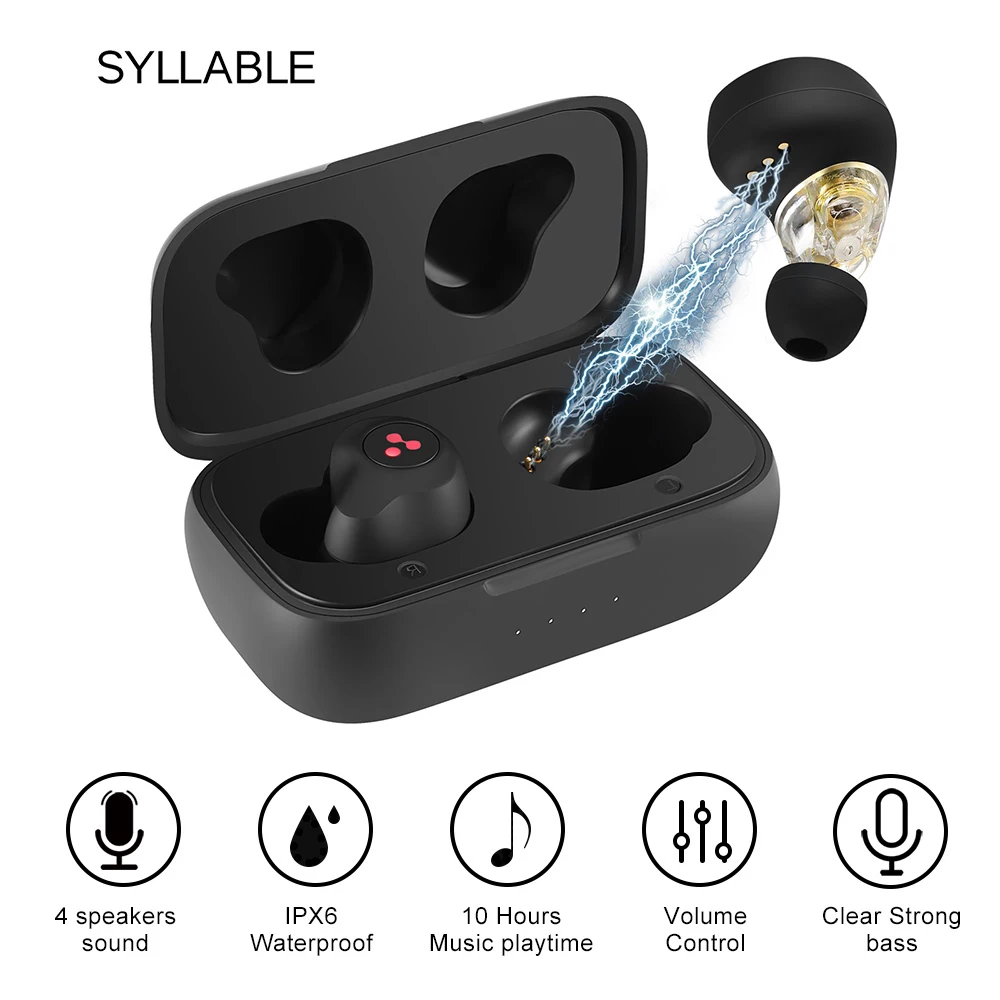 SYLLABLE S115 TWS Earphones 4 Speaker Sound Strong bass of QCC3020 chip 10 hours headset Noise Cancelling S115 Volume control