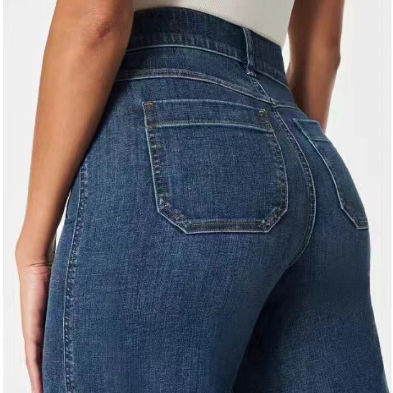 Hot-selling European And American Straight Wide-leg Women's Jeans And Large Pockets Trousers Design Appears Taller And Slimmer