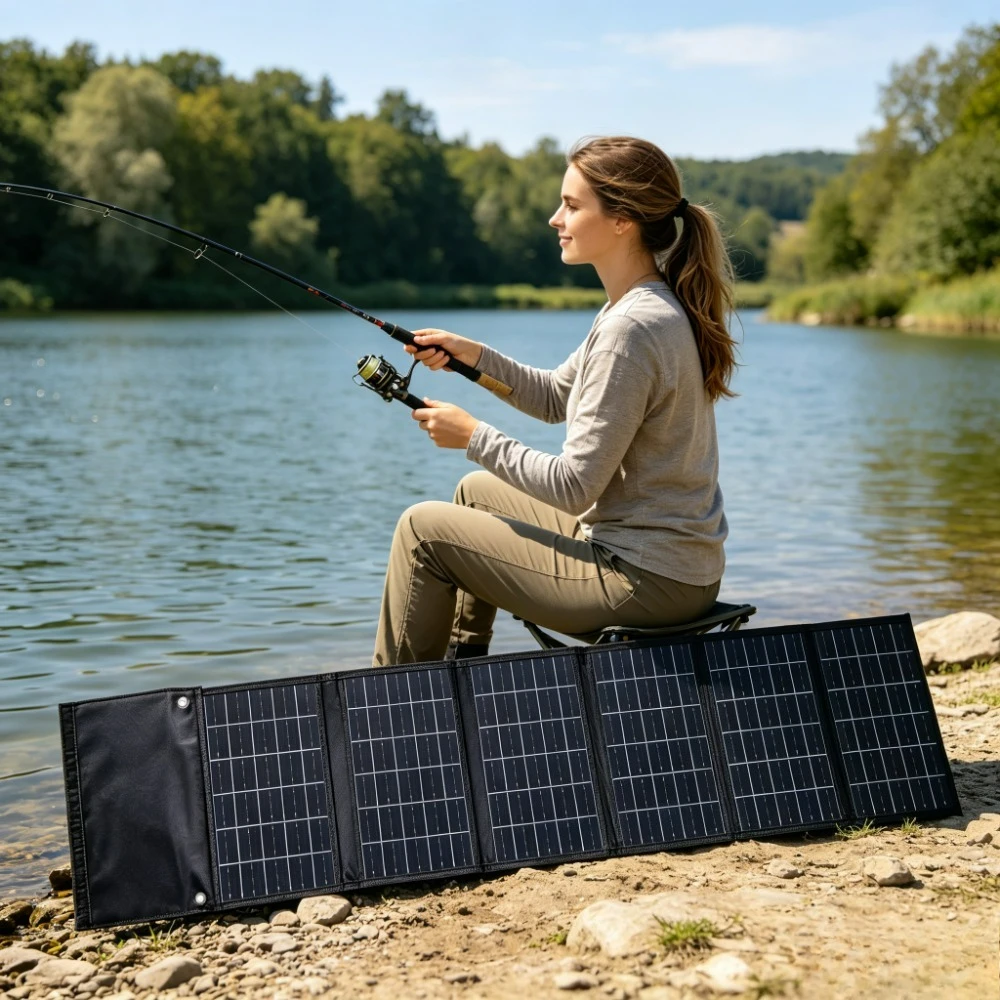 Outdoor Camping Hiking 50W 90W Foldable Solar Charger Portable Waterproof Solar Power Bank Dual USB DC Output Cycling Fishing