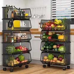 Kitchen shelf floor trolley multi-layer snack storage rack mobile multifunctional vegetable basket toy shelf