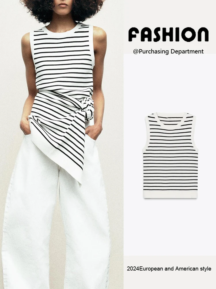 

Spring New Arrival Women's Knitted Svel round Ne Striped Top Versatile Simple Design Commute Sle Chinese Made