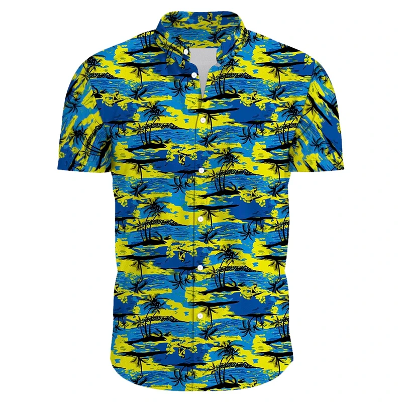 Camisas tropicales hawaianas de hoja roja para hombres, Tops florales, camisa informal de manga corta con botones, camisa suelta para vacaciones en la playa, verano, nuevo