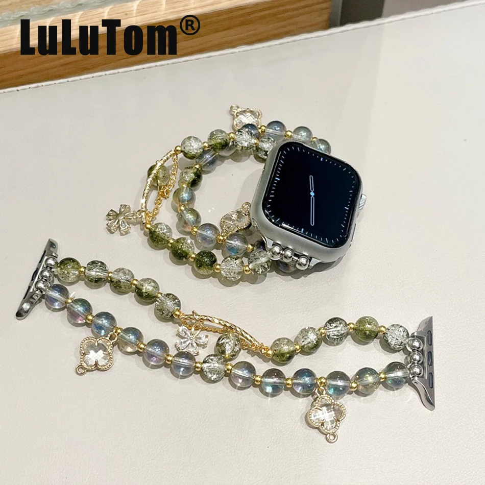 Strap For Apple Watch UItra 8 7 49mm 45mm 44mm Fashion Glass Beads Flower Bracelet Band For iWatch Series 6 5 SE 42mm 40mm 38mm