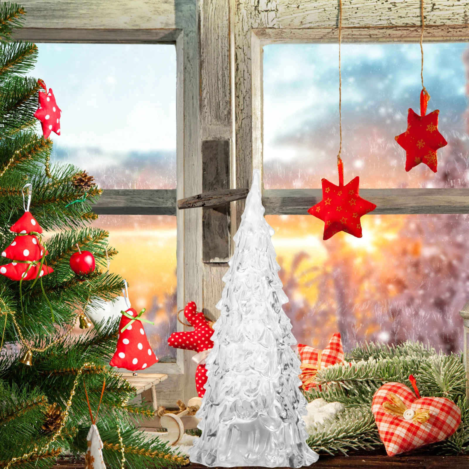 

4pcs Led Mini Christmas Flashing Night Light Decor Desktop Xmas Party Tiny Ornament Desktop Miniature Tree Christmas Tree Decor