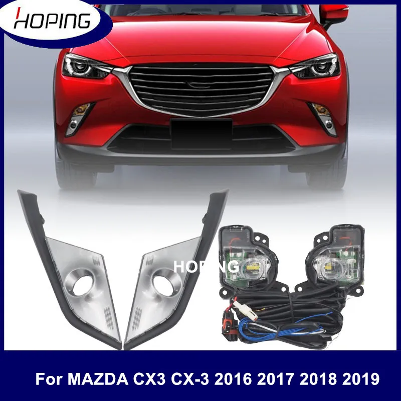 Hoping  1 Set  Fog Light Kit For MAZDA CX3 CX-3 2017 2018 2019 Grille Driving LED Fog Lamp With Wires switch set