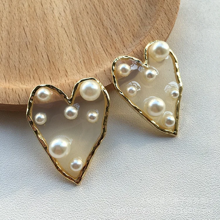 2pcs semi-transparent irregular heart-shaped pearl alloy Earrings Material For DIY Jewelry Making Accessories