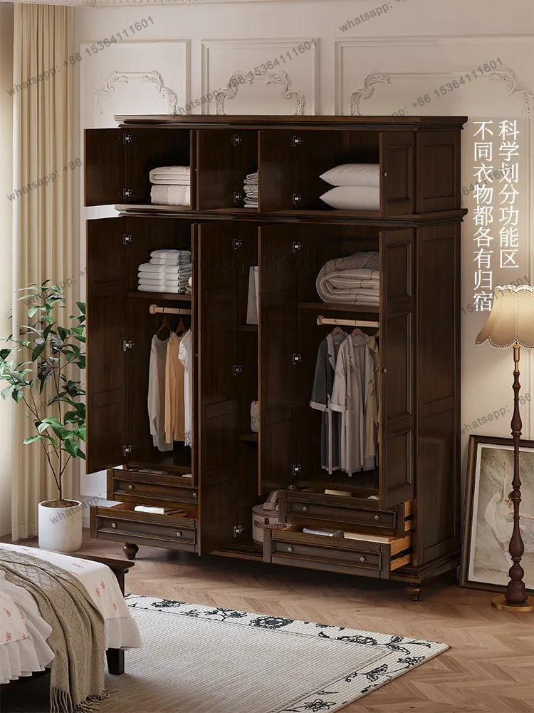 American retro rural storage cabinet solid wood simple assembly five-door wardrobe furniture