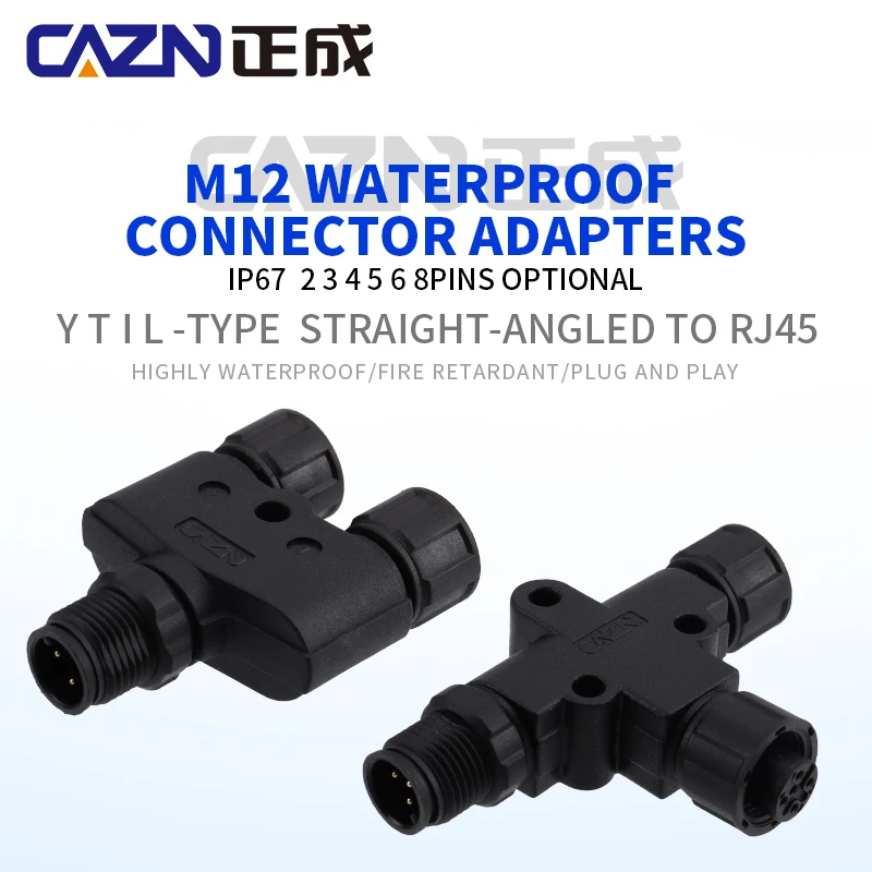 M12 1 Male to 2 Female Y-Type Adapter Connector A-Code PSS-Type Connector for Electronic Components