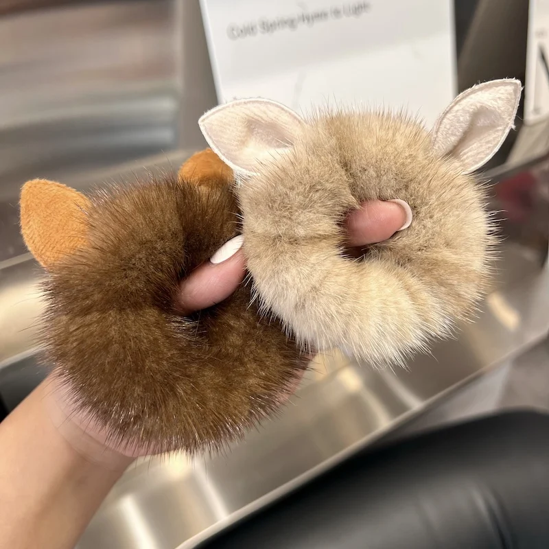 

2025 Cute Hair Rope Genuine Real Mink Fur Elastic Bands Woman Luxury Rubber Band Hair Ring Accessories Fur Fluffy Hair Ties Girl