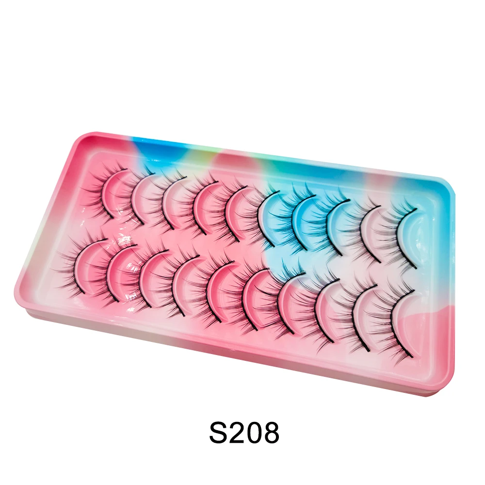 Natürliche Wimpern, 5/10 Paar, 3D-Manga-Wimpern, natürliche kurze Manga-Wimpern mit vollem Streifen, klares Band, weiches Licht, natürliche Anime-Wimpern – Detail 14