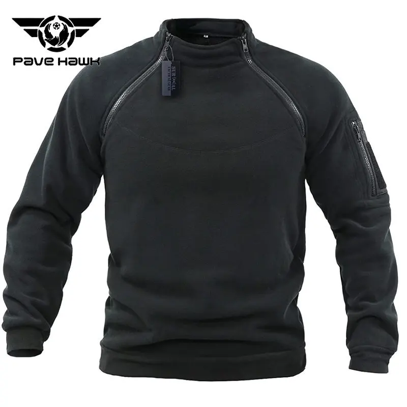 Men's Tactical Outdoor Polar  Jacket Warm Fleece  Pure Color Pullover Windproof Coat Side Zippers Hiking Sweater Autumn Coat