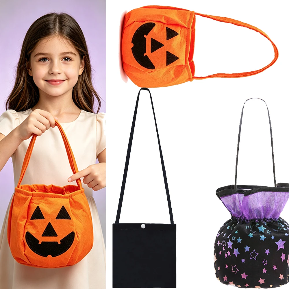 1/3/5Pcs Halloween Tote Bags Set Pumpkin Candy Black Witch Bag Cute Party Carnival Festival Trick Or Treat Decoration