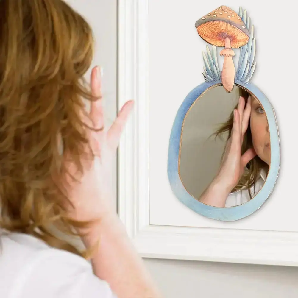 Great Mirror Round Wooden Mirror Unique Design Perfect Gift Hanging Decoration Retro Mushroom Forest Mirror