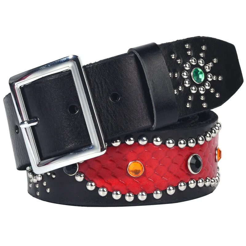 4.5cm New British Vintage Genuine Leather Belt Punk Style Rivets for Men and Women Decorated Personalized Cowskin Straps Belts