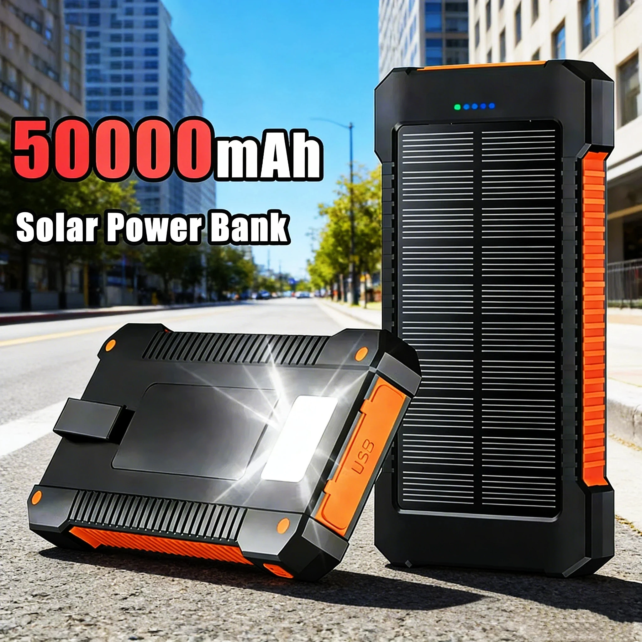 Solar Power Bank 50000mAh Fast Charging Portable External Battery USB-C Universal for iPhone Xiaomi Huawei Samsung CE Certified