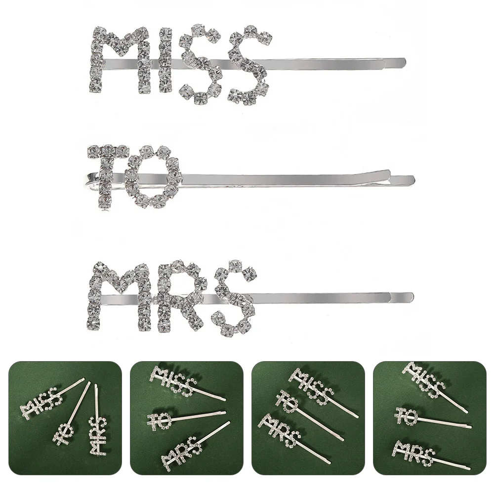 

3 Pcs Personality Bobby Pin Women's Clips for Hair Bulldog Bling Rhinestone Letter Barrette