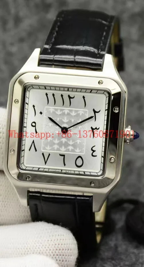 Luxury New Mens Women Quartz Square Watch Black Brown Leather Silver White Stainless Steel Luminous Sapphire WristWatch