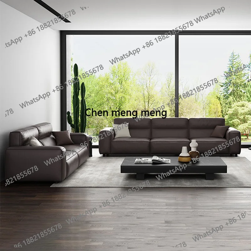Modern Wide Dark Brown Living Room Sofa Luxury Leather Couch with Wood Frame Multi-seater Straight Sofas Soft Apartment Couches