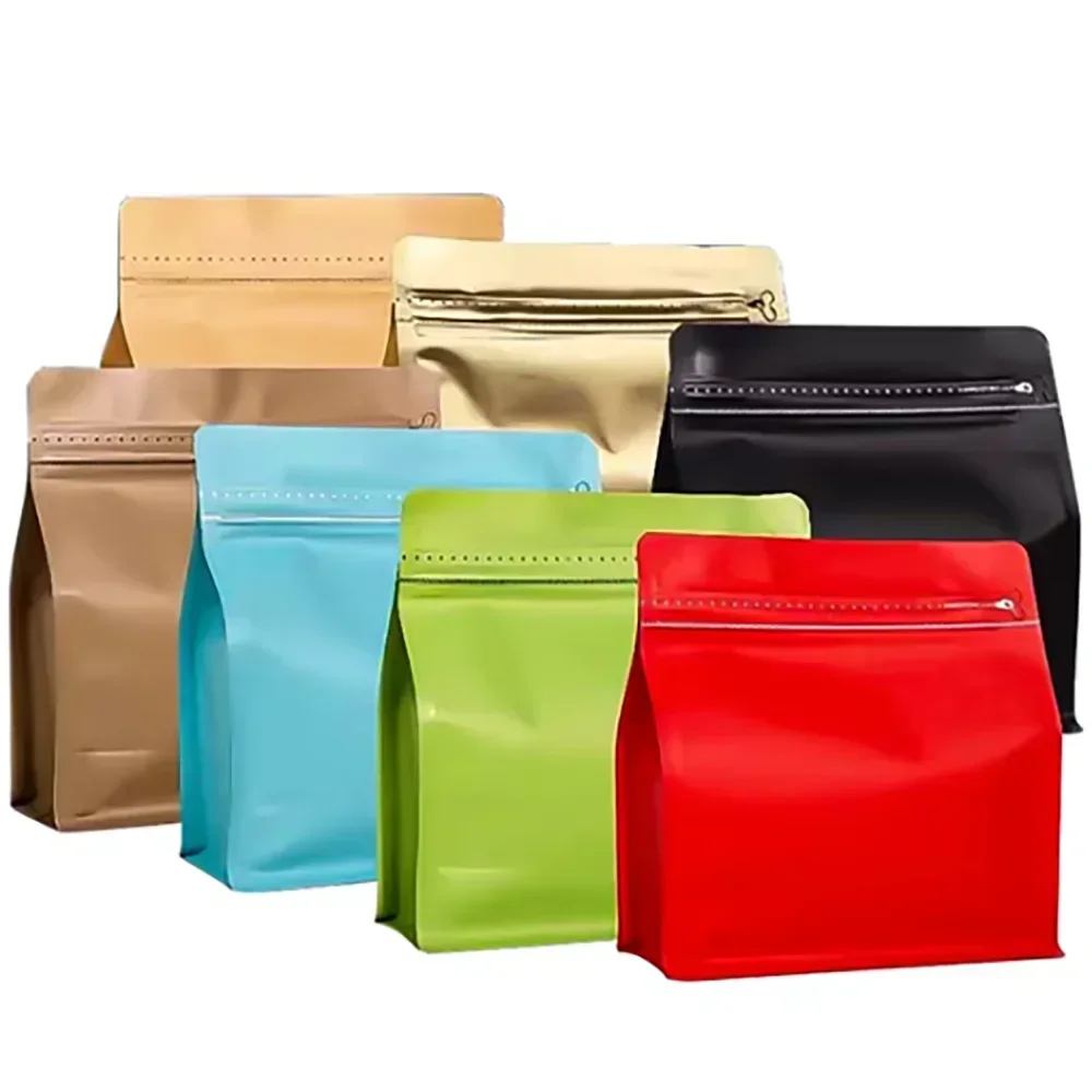 

50pcs 150g 250g 500g 1kg Wholesale Zipper Top Coffee Bags Flat Bottom Coffee Bean Packaging Bag with One-way Valve