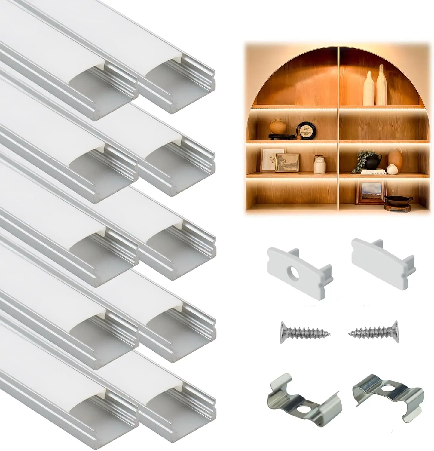 

10-Pack 6.6FT Silver Aluminum LED Strip Channel with Milky White Cover for Easy Installation