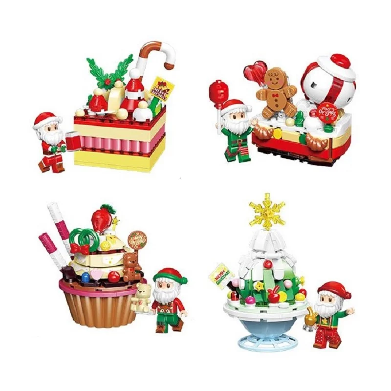 

New Christmas Desserts Gingerbread Man Ice Cream Strawberry Cake Building Blocks Kids DIY Brick Toys Christmas Gift