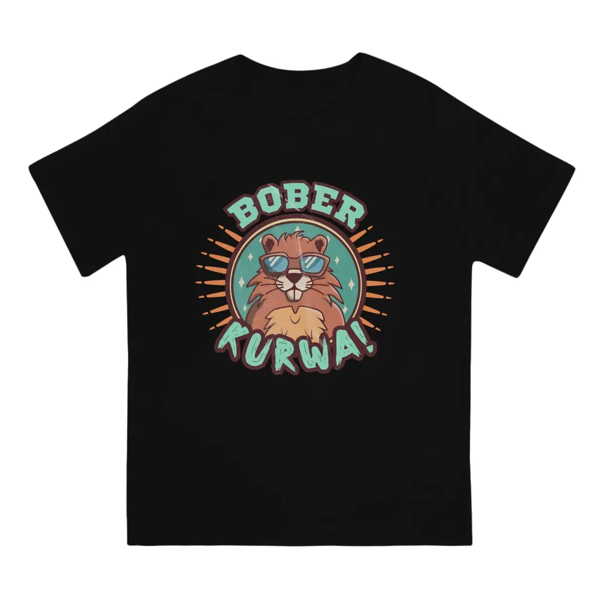 Kurwa Bobr Bober Creative TShirt for Men Classic Round Neck Pure Cotton T Shirt Distinctive Gift Clothes OutdoorWear