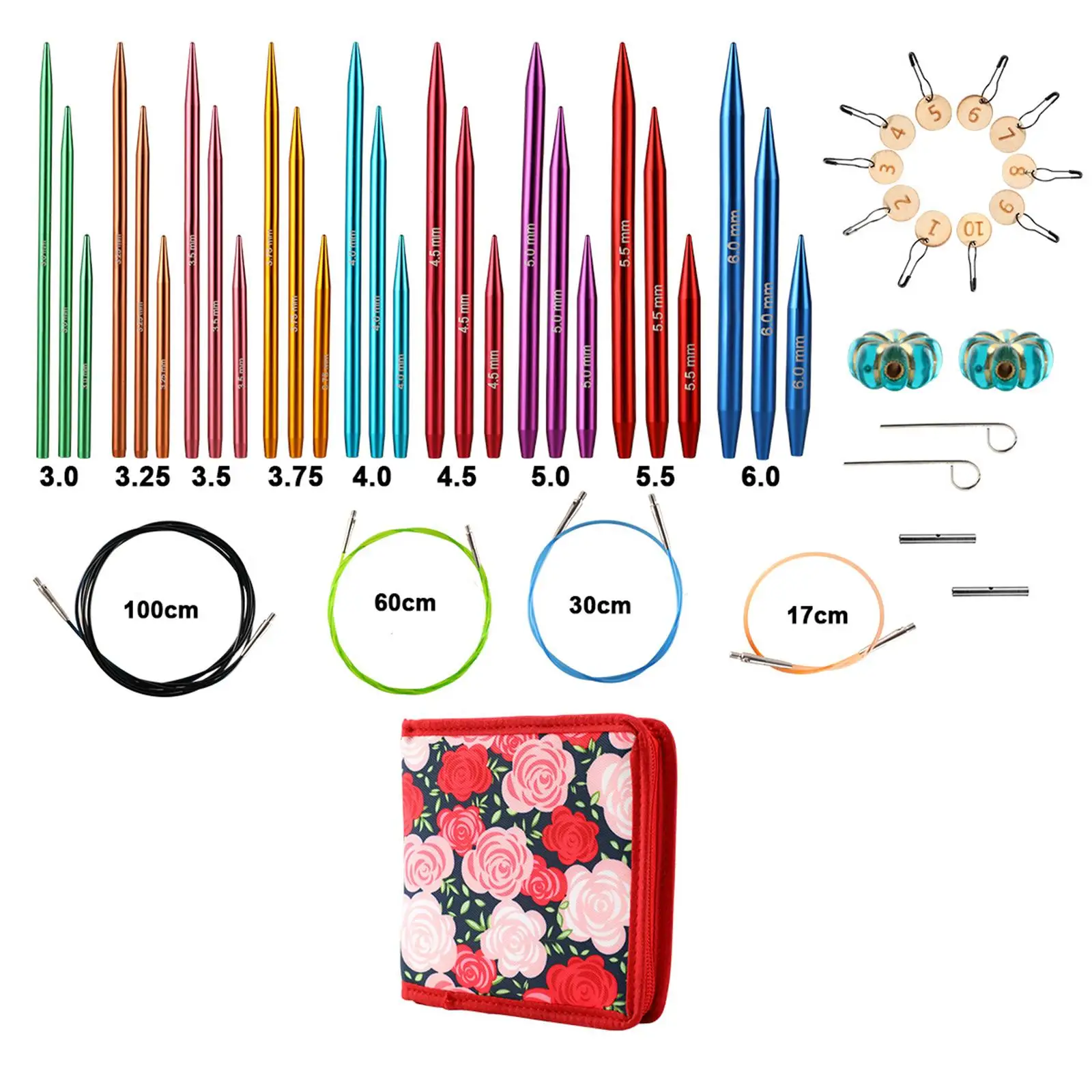 

Circular Knitting Needle Set with Storage Bag Lightweight Portable Removable DIY