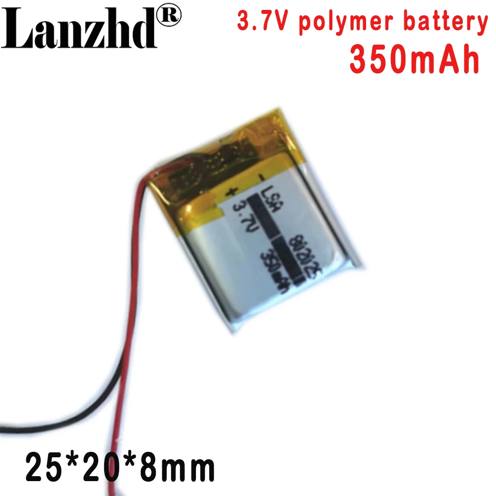 celda de batería de 3,7 V 802025   Batería de polímero de litio de 350MAH para altavoz de tarjeta enchufable de cámara Bluetooth de audio inteligente con luz LED