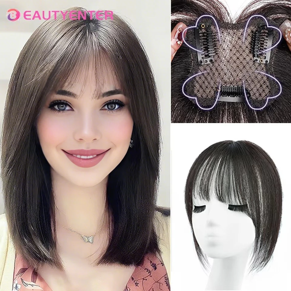 

Synthetic Topper Hairpiece False Air Bang Clip-In Bangs Extension Natural Fake Fringe Invisible Clourse Hairpiece for Women