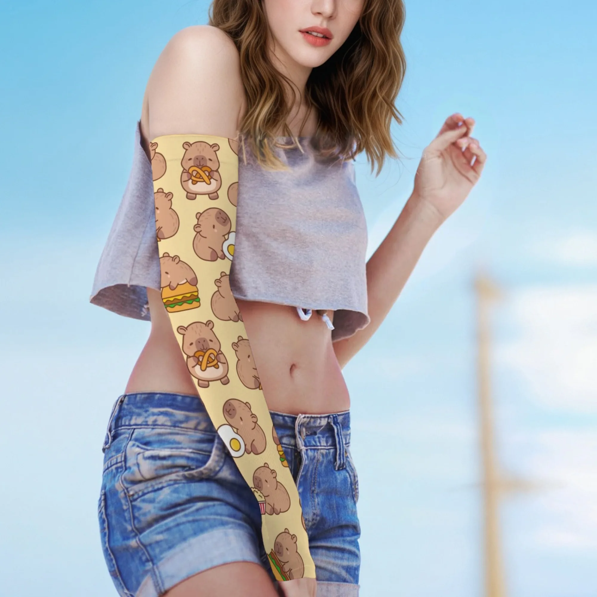 ハッピーかわいいカピバラノベルティ面白いアームスリーブ快適なソフト通気性アウトドアアクティビティガーデニングスポーツ保護スリーブ