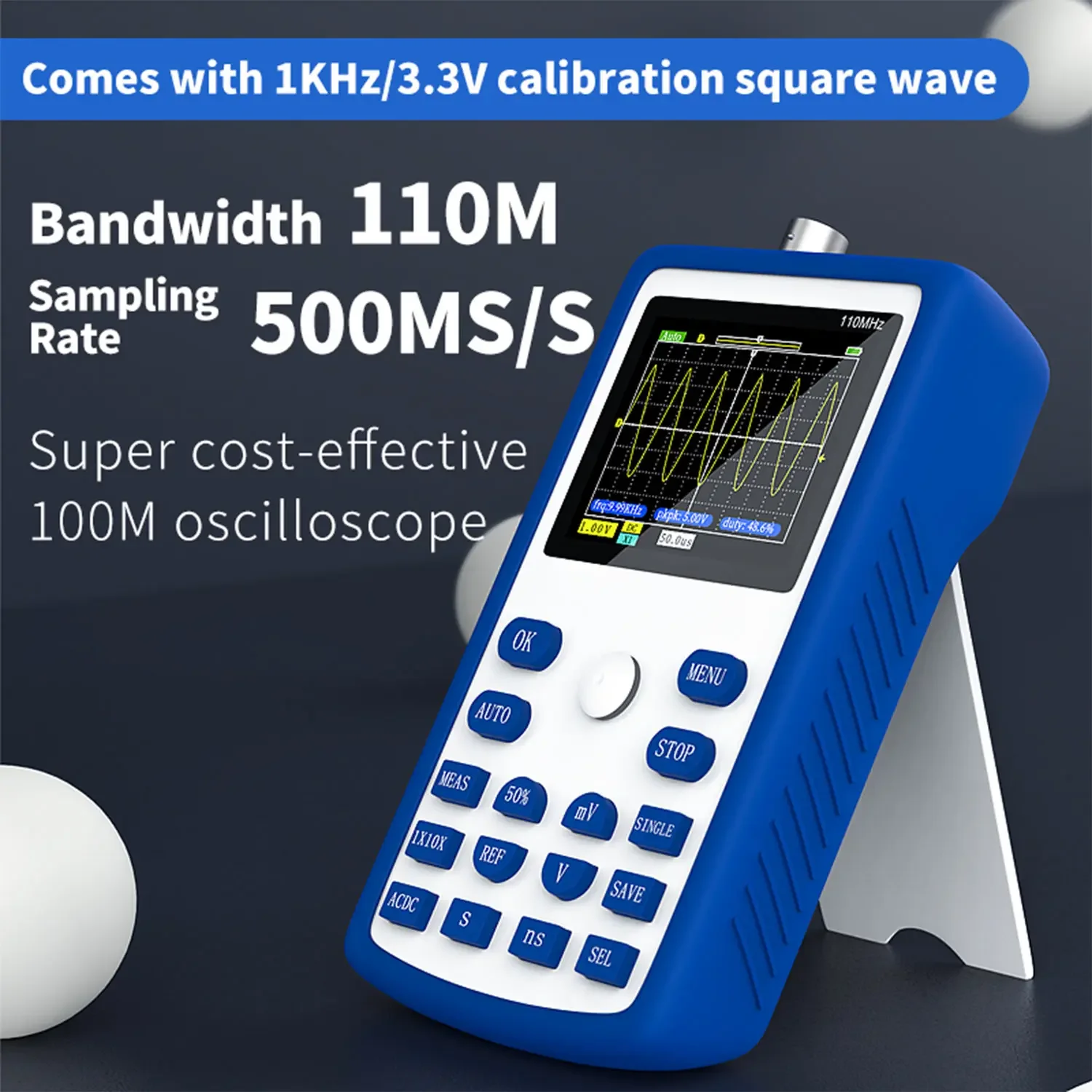 -1C15 Professional Digital Oscilloscope 500MS/s Sampling Rate 110MHz Analog Bandwidth Support Waveform Storage